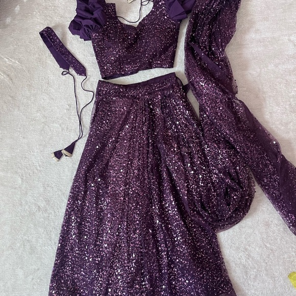 Purple Pre Stitched Embroidered Saree and Blouse Set - Picture 7 of 11